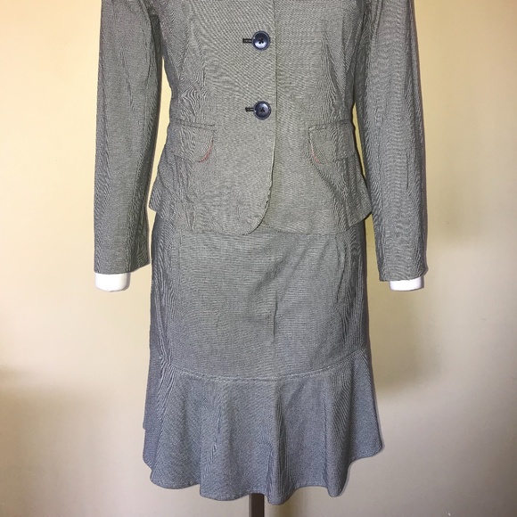 GAP Black & White Houndstooth Jacket / Blazer & Ruffle Peplum Pleated Skirt Set - Picture 4 of 10